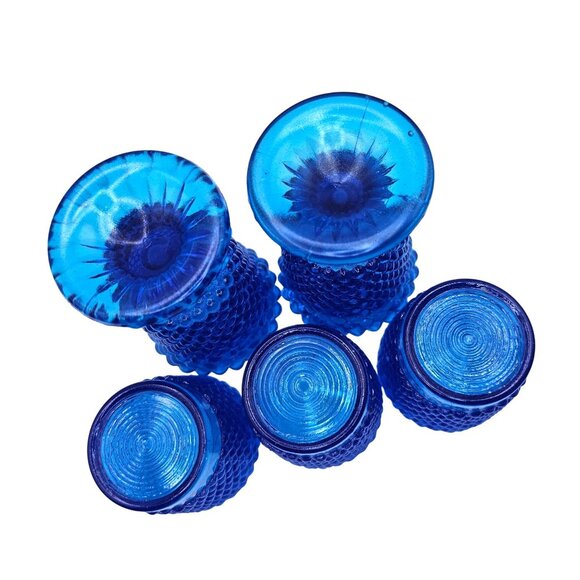 Hobnail Cobalt Blue Glass Votive Candle Holders Mixed Set Of 5 - Picture 3 of 15